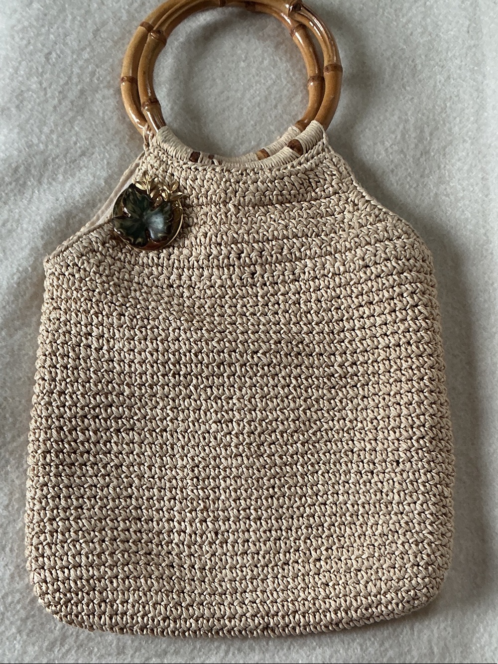 Woven Bamboo-Handle Tote Bag in Cream